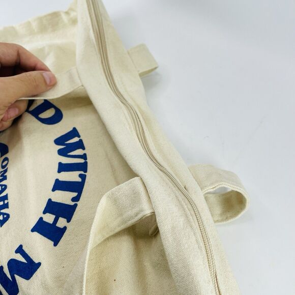 Omaha Public Library Reading Vintage Canvas Tote Bag Duffle Zipper Top 20x14 - Picture 7 of 12